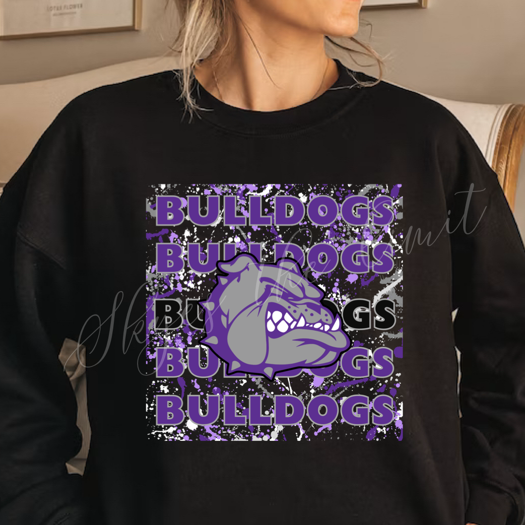 Paint splatter school mascot sweatshirts