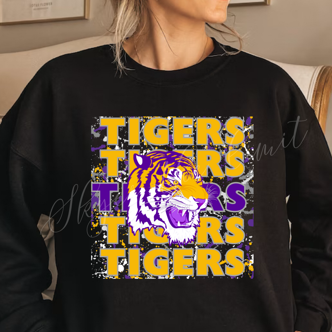 Paint splatter school mascot sweatshirts