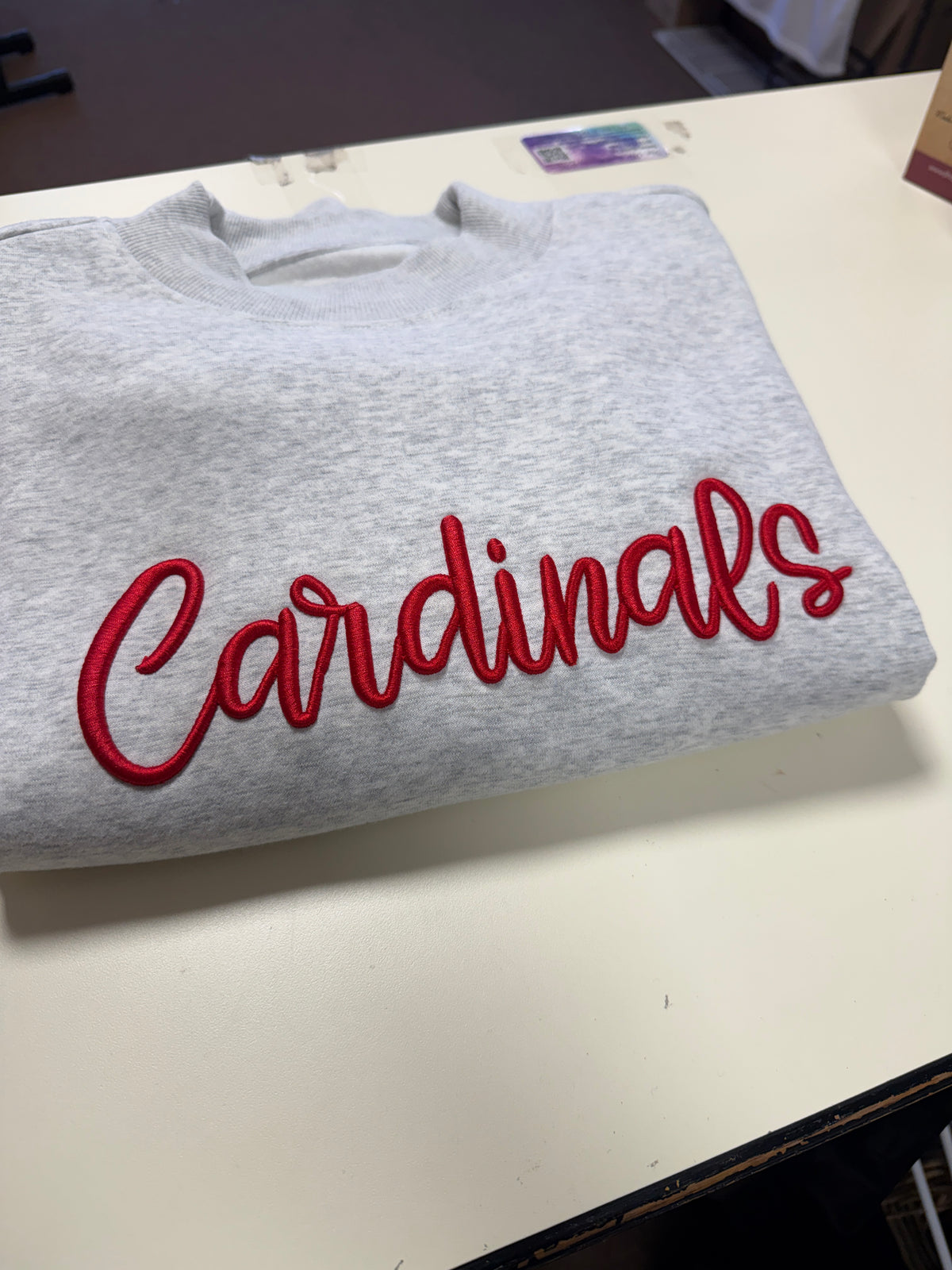 Embroidered 3D puff Moc neck sweatshirt