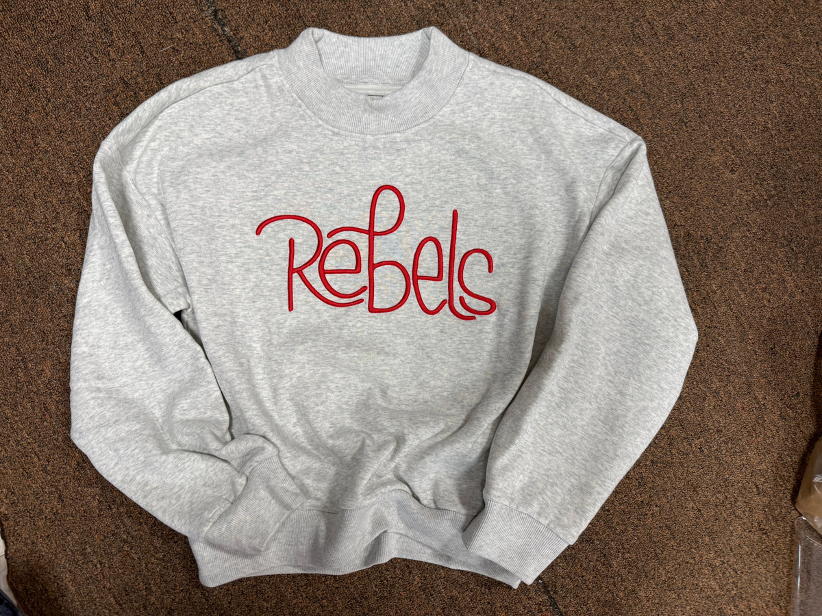 Embroidered 3D puff Moc neck sweatshirt